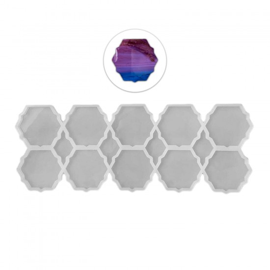 Epoksi Silikon Kalıp Altıgen Tırtıklı Kenar Bardak Altı Ve Magnet Kalıbı 6.8 CM 10 Lu Epoksi Silikon Kalıp Altıgen Tırtıklı Kenar Bardak Altı Ve Magnet Kalıbı 6.8 CM 10 Lu