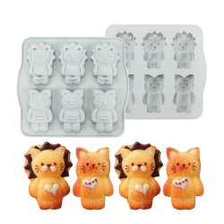 Silikon Kek Kalıp Çikolata Kedi ve Aslan Kalıbı Şeker Hamuru Taş Tozu Kalıbı 6 Lı