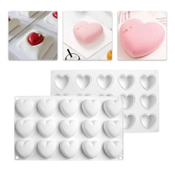 Silikon Kek Kalıp Çikolata Bombeli Kalp Kalıbı Mum Şeker Hamuru ve Taş Tozu Kalıbı 15 Li