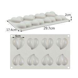 Silikon Kek Kalıp Çikolata Bombeli Desenli Kalp Kalıbı Mum Şeker Ham. Taş Tozu Kalıbı 8 Li