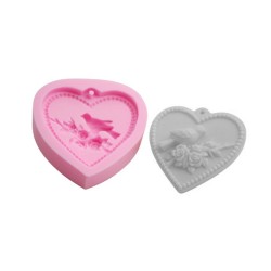 Silikon Kalıp Kalp İçinde Çiçekli Kuş Mum Kalıbı Silikon Kalıp Kalp İçinde Çiçekli Kuş Mum Kalıbı