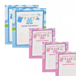 Parti Davetiyesi Hoşgeldin Kızım/Hoşgeldin Oğlum Temalı (10 Adet)