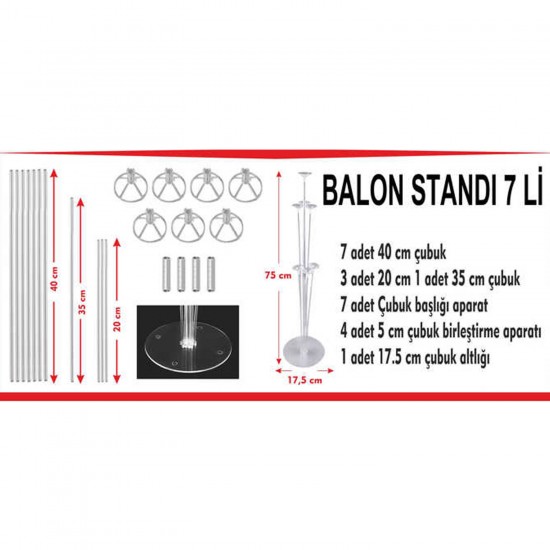 Ayaklı Balon Süsleme Standı 7 Çubuklu Set 75 CM Ayaklı Balon Süsleme Standı 7 Çubuklu Set 75 CM