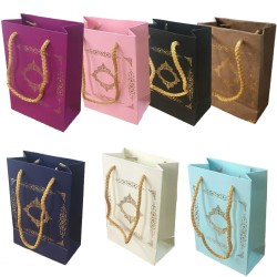 Karton Hediye Çantası Saray Desenli Gold Yaldızlı 12X17 (25 Adet)