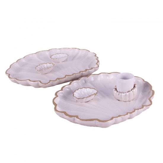 Polyester İstiridye Deniz Kabuğu Şekilli Nişan Tepsisi 2 li Set Polyester İstiridye Deniz Kabuğu Şekilli Nişan Tepsisi 2 li Set