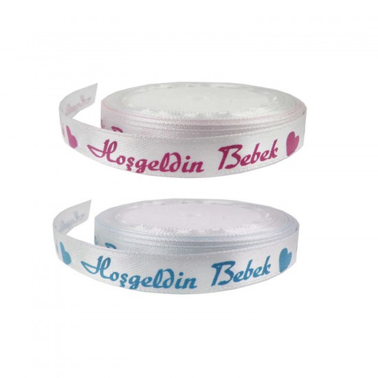 Saten Kurdele Hoşgeldin Bebek Yazılı 1 CM (10 Metre) Saten Kurdele Hoşgeldin Bebek Yazılı 1 CM (10 Metre)