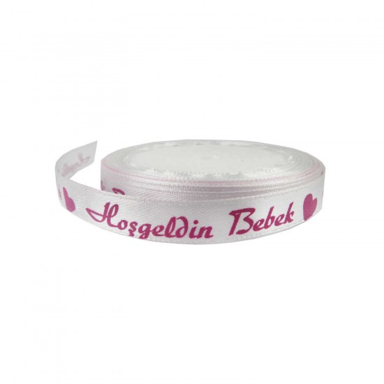 Saten Kurdele Hoşgeldin Bebek Yazılı 1 CM (10 Metre) Saten Kurdele Hoşgeldin Bebek Yazılı 1 CM (10 Metre)