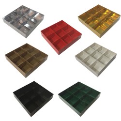 Asetat Kapaklı Karton Kutu 15x15x3 CM 9 Bölmeli Kutu (10 Adet)