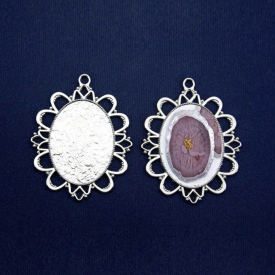 Epoksi Kolye Ucu Oval Desenli Nikel (5 ADET) Epoksi Kolye Ucu Oval Desenli Nikel (5 ADET)