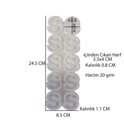 Epoksi Çoklu Silikon Kalıp S Harfi ( Düz)  Anahtarlık Reçine Seri Döküm Kalıbı 4 CM 10 Lu