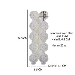 Epoksi Çoklu Silikon Kalıp Ç Harfi ( Düz)  Anahtarlık Reçine Seri Döküm Kalıbı 4 CM 10 Lu