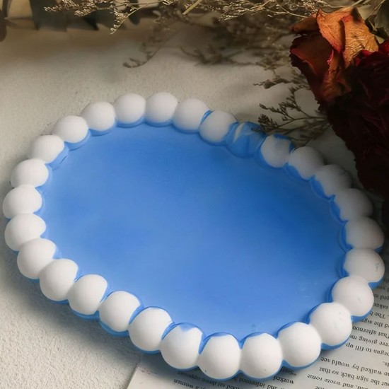 Silikon Kalıp Epoksi Taş Tozu Beton Oval Mini Misketli Bubble Tepsi Kalıbı 17.2X12 CM