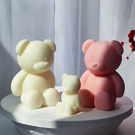 Epoksi Silikon Taş Tozu Beton Mum Kalıbı Büyük Boy Sevimli Ayıcık Kalıbı 7.8x7x6.7 CM