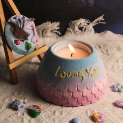 Silikon Deniz Kızı Temalı Loving You Yazılı Kapaklı Beton Çiçek Saksı Ve Mumluk Kalıbı