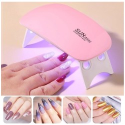 Beyaz Güneş Mini 6W Tırnak Kurutucu Lamba Taşınabilir 6 LED UV Manikür Makinesi
