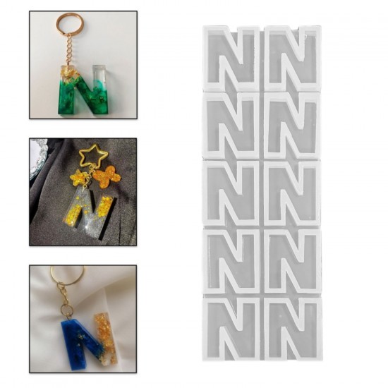 Epoksi Çoklu Silikon Kalıp Düz N Harfi Anahtarlık Reçine Seri Döküm Kalıbı 4 CM 10 Lu