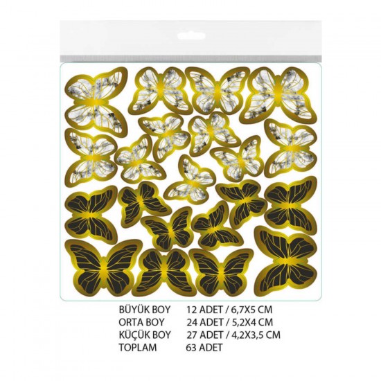 Varaklı Kelebek Dekoratif Süs (63 Adet)