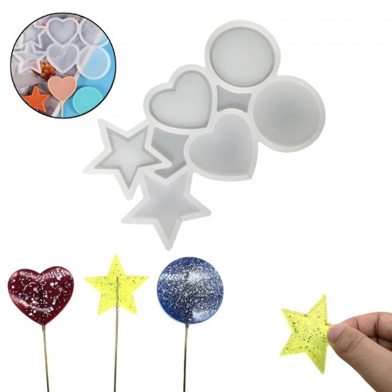 Silikon Çok Şekilli Lolipop Kalıbı (Yıldız, Yuvarlak, Daire) - Şeker & Çikolata Kalıbı