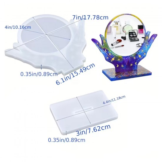 Epoksi Desenli Ayaklı Ayna Kalıbı - Dekoratif Masaüstü Ayna için Silikon Kalıp