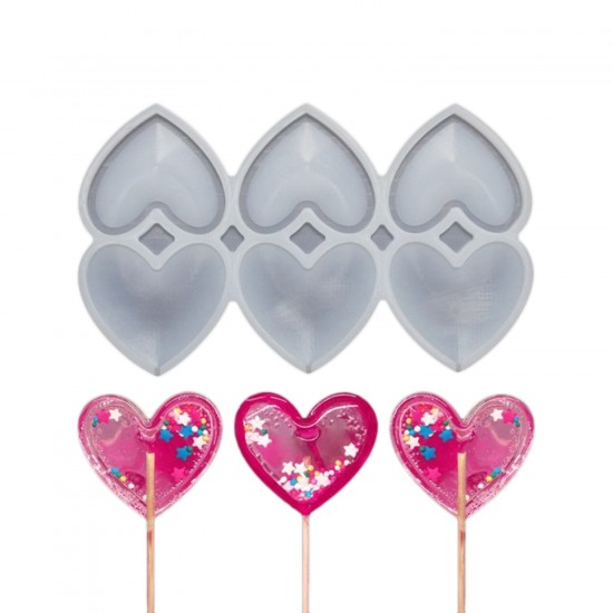 Silikon Kalıp Kalp Model Bombeli ve Düz Şeker Lolipop Kalıbı 6 Lı
