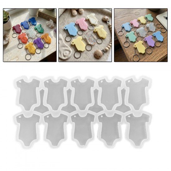 Epoksi Silikon Kalıp Bebek Kıyafeti Şekilli Anahtarlık Kalıbı 10 Lu