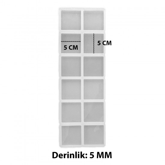 Epoksi Silikon Kalıp Kare Anahtarlık Kalıbı 5 CM 10 Lu