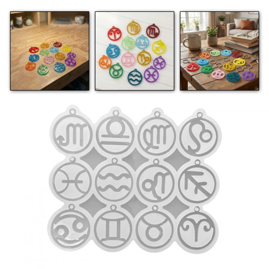 Epoksi Yuvarlak Burç Kalıbı Anahtarlık ve Kolye Kalıbı