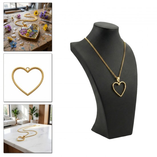 Epoksi Kalp Model Metal Kolye Takı Ucu (5 Adet)