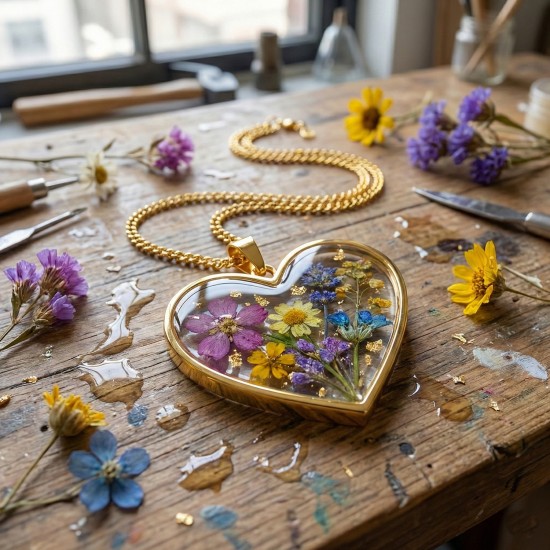 Epoksi Kalp Model Metal Kolye Takı Ucu (5 Adet)