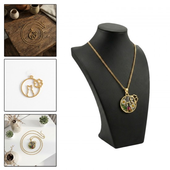 Epoksi Çember İçinde Kedi Model Metal Kolye Takı Ucu (5 Adet)