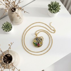 Epoksi Çember İçinde Kedi Model Metal Kolye Takı Ucu (5 Adet)