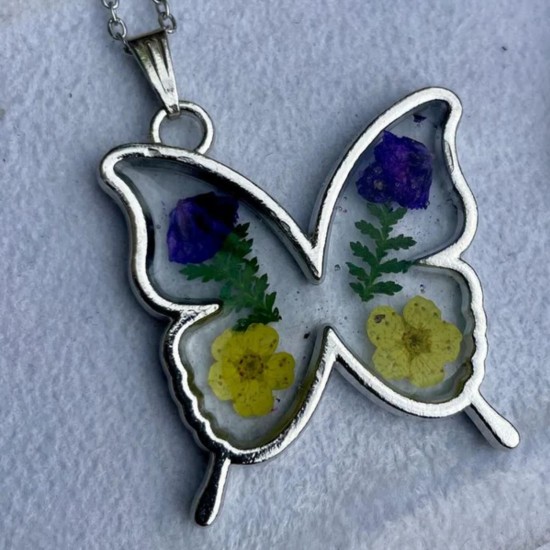 Epoksi Kelebek Model Metal Kolye Takı Ucu (5 Adet)