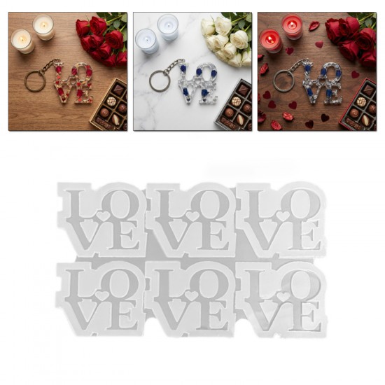 Epoksi Sevgililer Gününe Özel Love Yazılı Anahtarlık Kalıbı 6 Lı