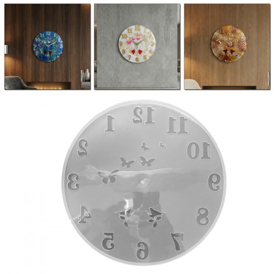 Epoksi Kelebek ve Kuş Desenli Rakamlı Saat Kalıbı 30 CM