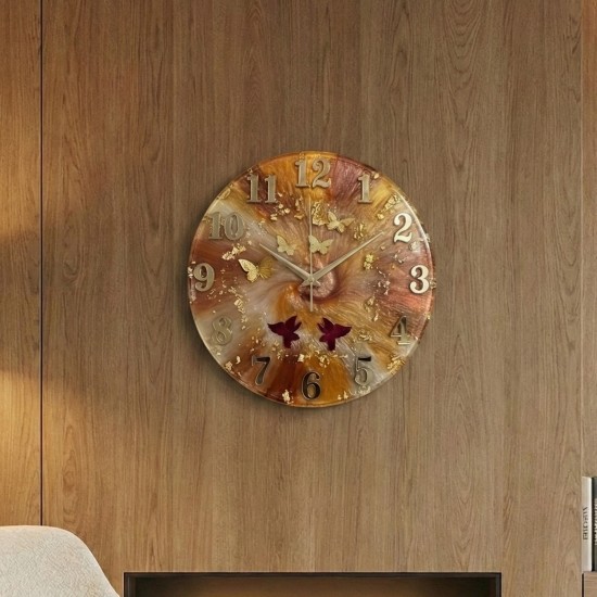 Epoksi Kelebek ve Kuş Desenli Rakamlı Saat Kalıbı 30 CM