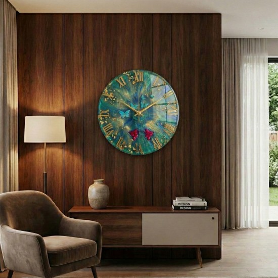 Epoksi Kelebek ve Kuş Desenli Roma Rakamlı Saat Kalıbı 30 CM