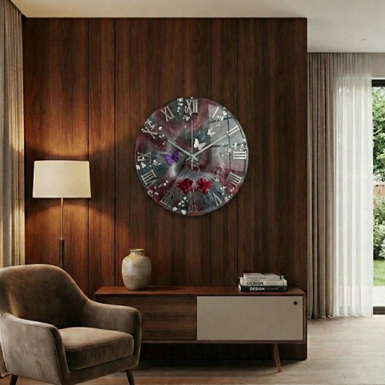 Epoksi Kelebek ve Kuş Desenli Roma Rakamlı Saat Kalıbı 30 CM