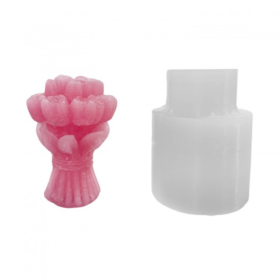 Silikon 3D 13 Güllü Çiçek Buketi Mum Kalıbı
