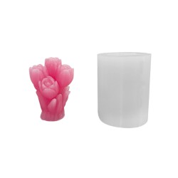Silikon 3D 6 Güllü Çiçek Buketi Mum Kalıbı