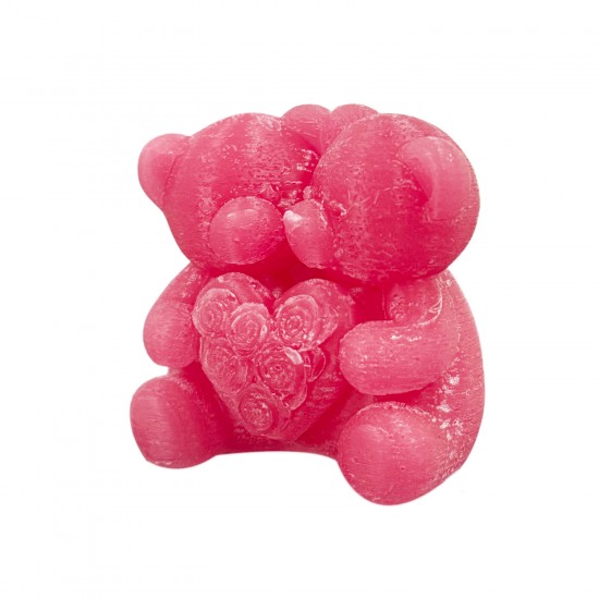 Silikon 3D Çiçekli Kalp Tutan Sevimli Ayıcık Çifti Mum Kalıbı