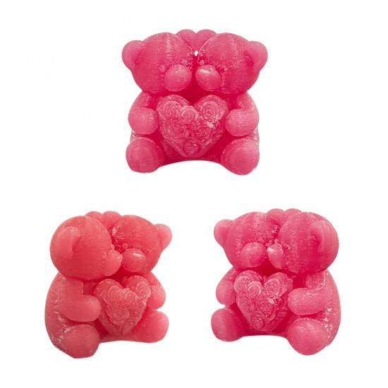 Silikon 3D Çiçekli Kalp Tutan Sevimli Ayıcık Çifti Mum Kalıbı