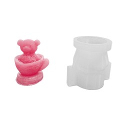 Silikon 3D Fincan İçine Oturmuş Kalpli Ayıcık Mum Kalıbı
