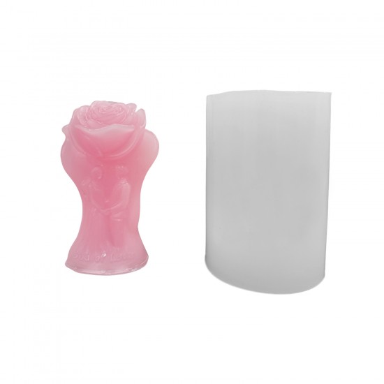 Silikon 3D Gül İçinde Çift Figürlü Mum Kalıbı