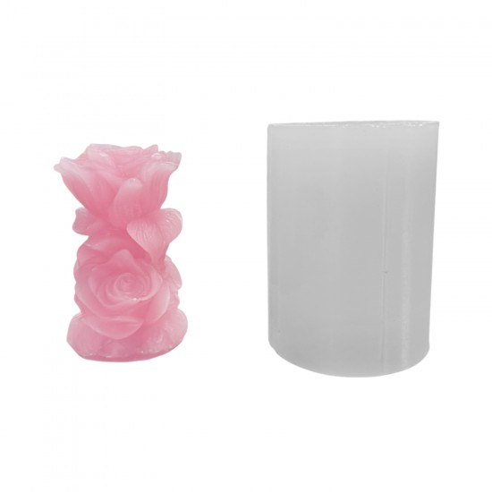 Silikon 3D Vazo Formlu Gül Mum Kalıbı