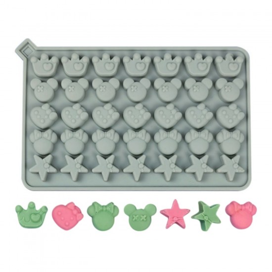 Silikon Mickey Mouse Ve Kral Tacı Yıldız Figürleri Haribo Çikolata Ve Jelibon Kalıbı