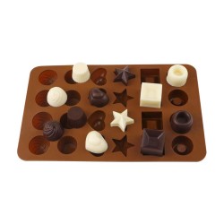 Silikon Çoklu Yıldız Kare Kalp Desenli Çikolata Kalıbı 24 Lü