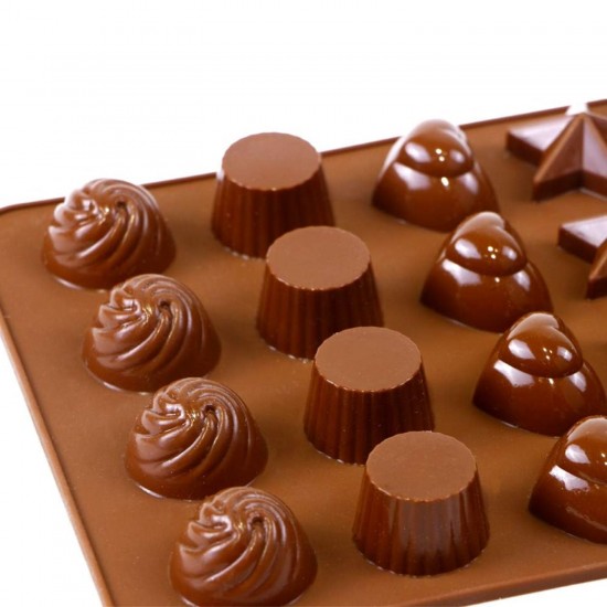 Silikon Çoklu Yıldız Kare Kalp Desenli Çikolata Kalıbı 24 Lü