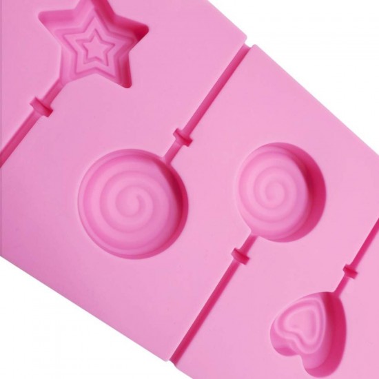 Silikon Yıldız Kalp ve Daire Şeklinde Şeker Lolipop Kalıbı 6 Lı