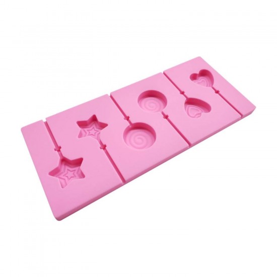 Silikon Yıldız Kalp ve Daire Şeklinde Şeker Lolipop Kalıbı 6 Lı