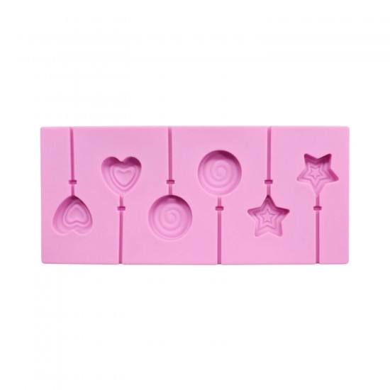 Silikon Yıldız Kalp ve Daire Şeklinde Şeker Lolipop Kalıbı 6 Lı